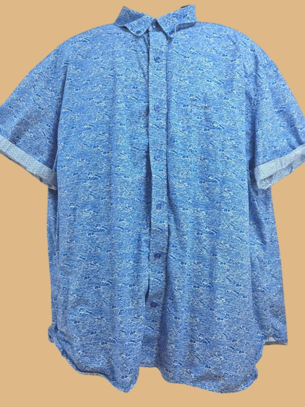 Johnston & Murphy Blue Wave Print Short-Sleeve Shirt XXL